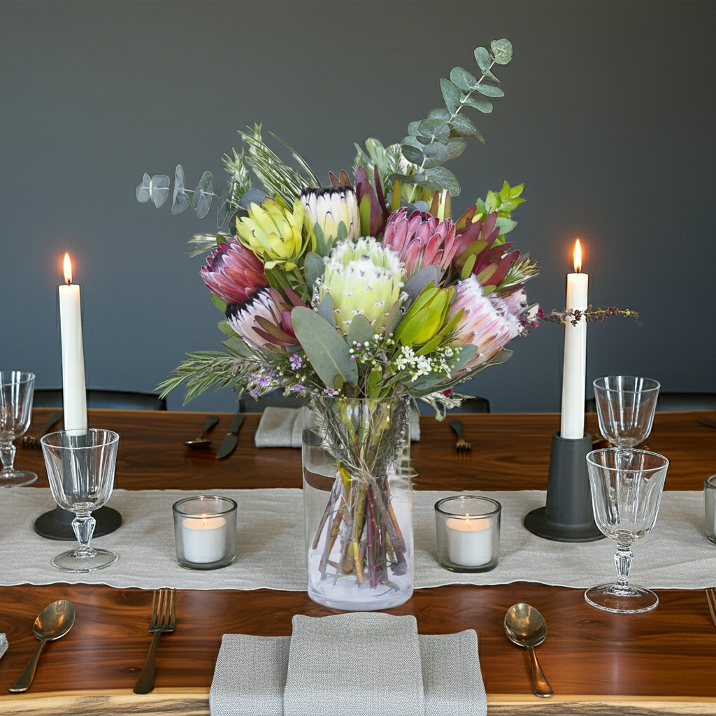 Buy Protea Bouquet - protea arrangement on a dining table