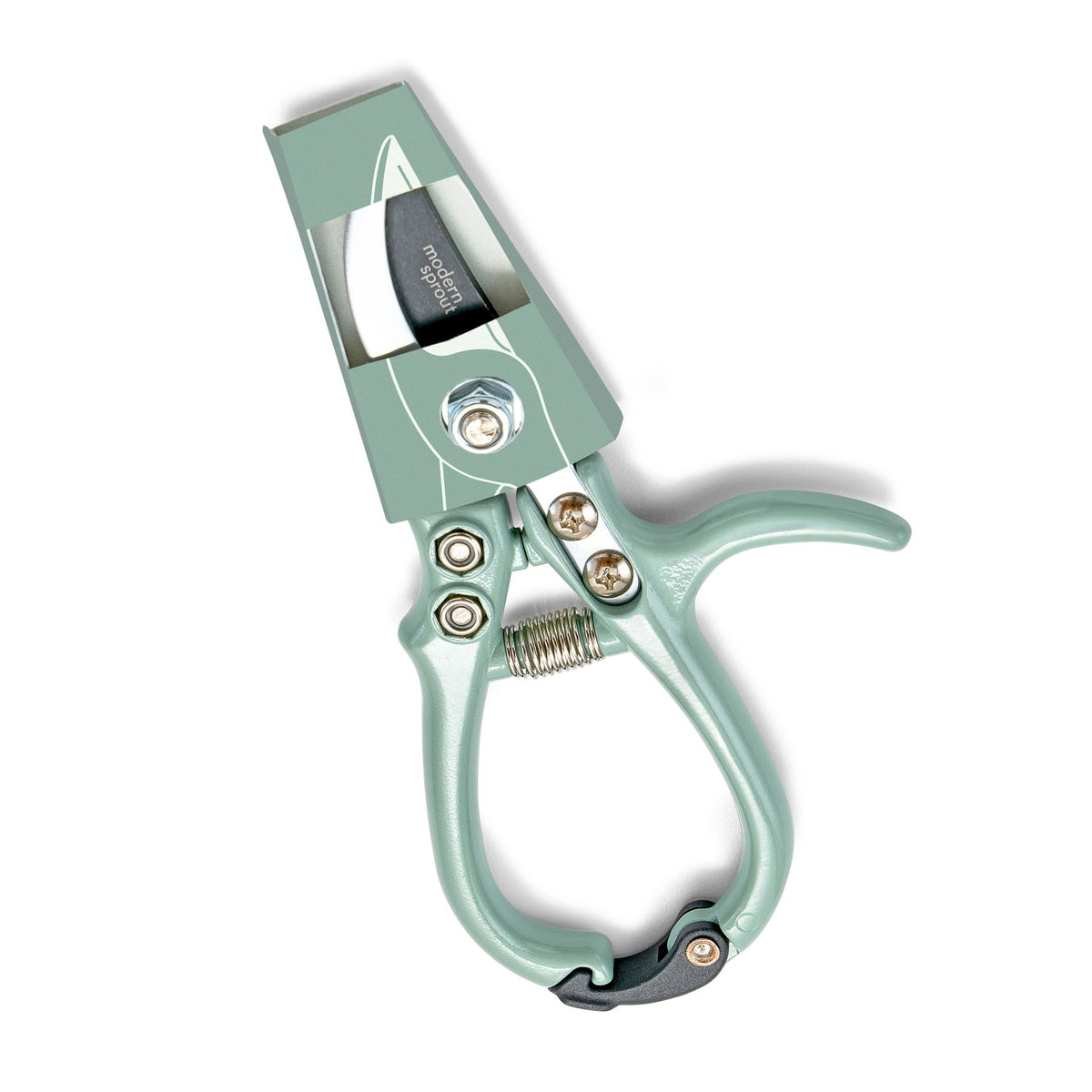 Light green pruning shears, garden pruners, secateurs, in a cardboard cover