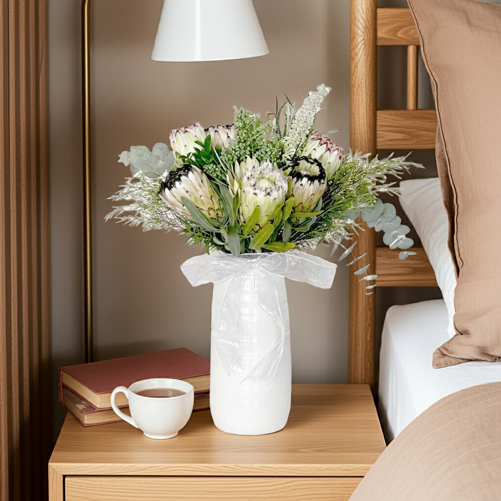 Buy Protea Bouquet - sympathy protea arrangement next to a bed
